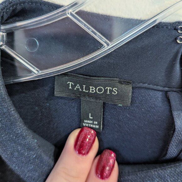 TALBOTS Nwot Heathered Shift Dress L Blue Fleck Navy Blue Retro Style 60's - Picture 11 of 13